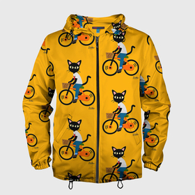 Мужская ветровка 3D с принтом Котики на велосипедах в Белгороде, 100% полиэстер | подол и капюшон оформлены резинкой с фиксаторами, два кармана без застежек по бокам, один потайной карман на груди | cat | cats | cosmos | kitten | mem | memes | rose | roses | глаза | глазки | еда | киска | космос | кот | котёнок | котик | котики | котэ | котята | кошак | кошка | кошки | красивая | мем | мемчики | милая | прикольная | розы