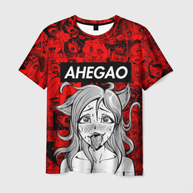 Мужская футболка 3D с принтом Ahegao red в Тюмени, 100% полиэфир | прямой крой, круглый вырез горловины, длина до линии бедер | ahegao | anime | kawaii | manga | nani | notice me. | senpai | waifu | аниме | ахегао | вайфу | каваий | кавай | манга | нани | семпай | сенпай | японские мультфильмы