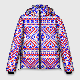 Мужская зимняя куртка 3D с принтом Русские народные узоры в Екатеринбурге, верх — 100% полиэстер; подкладка — 100% полиэстер; утеплитель — 100% полиэстер | длина ниже бедра, свободный силуэт Оверсайз. Есть воротник-стойка, отстегивающийся капюшон и ветрозащитная планка. 

Боковые карманы с листочкой на кнопках и внутренний карман на молнии. | Тематика изображения на принте: deer | folk patterns | patterns | russian patterns | slavic clothing | slavic style | народные узоры | олень | русские узоры | славянская одежда | славянский стиль | узоры
