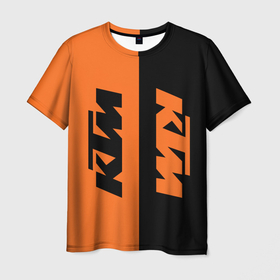 Мужская футболка 3D с принтом KTM | КТМ (Z) в Новосибирске, 100% полиэфир | прямой крой, круглый вырез горловины, длина до линии бедер | enduro | ktm | moto | moto sport | motocycle | sportmotorcycle | ктм | мото | мото спорт | мотоспорт | спорт мото
