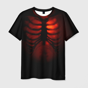 Мужская футболка 3D с принтом Тепло души в Санкт-Петербурге, 100% полиэфир | прямой крой, круглый вырез горловины, длина до линии бедер | xray | кости | пламя | ребра | скелет | тепло