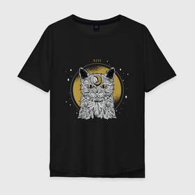 Мужская футболка хлопок Oversize с принтом Лунный котик , 100% хлопок | свободный крой, круглый ворот, “спинка” длиннее передней части | astro | cat | esoteric | kitten | kitty | moon cat | stars | taro | tarot | астро | астрология | гадалка | гадание | звезды | каббала | карта таро | карта таро с котом | кот | кот с луной | котенок | кошка | луна | нумерология