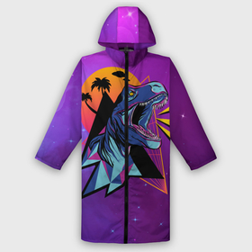 Дождевик унисекс 3D с принтом Retrowave Neon Dinosaur в городе Новоалтайск,  |  | 1980 | 80s | geometry | retrowave | retrowave принт | rex | space | t rex | trex | tropical | восьмидесятые | геометрия | космос | нео | неоновый динозавр | пальмы | рекс | ретровейв | рисунок динозавра | тираннозавр | тиранозавр