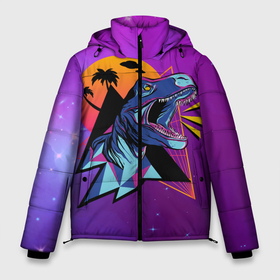 Мужская зимняя куртка 3D с принтом Retrowave Neon Dinosaur в Тюмени, верх — 100% полиэстер; подкладка — 100% полиэстер; утеплитель — 100% полиэстер | длина ниже бедра, свободный силуэт Оверсайз. Есть воротник-стойка, отстегивающийся капюшон и ветрозащитная планка. 

Боковые карманы с листочкой на кнопках и внутренний карман на молнии. | 1980 | 80s | geometry | retrowave | retrowave принт | rex | space | t rex | trex | tropical | восьмидесятые | геометрия | космос | нео | неоновый динозавр | пальмы | рекс | ретровейв | рисунок динозавра | тираннозавр | тиранозавр