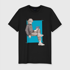 Мужская футболка хлопок Slim с принтом Современный Альбедо в Новосибирске, 92% хлопок, 8% лайкра | приталенный силуэт, круглый вырез ворота, длина до линии бедра, короткий рукав | альбедо | арт | блондин | милый парень | рисунок