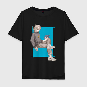 Мужская футболка хлопок Oversize с принтом Современный Альбедо в Петрозаводске, 100% хлопок | свободный крой, круглый ворот, “спинка” длиннее передней части | Тематика изображения на принте: альбедо | арт | блондин | милый парень | рисунок