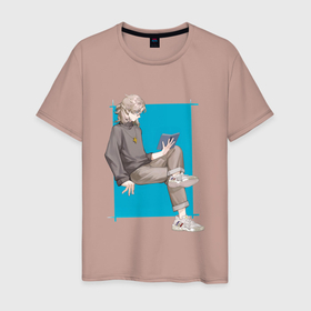 Мужская футболка хлопок с принтом Современный Альбедо в Петрозаводске, 100% хлопок | прямой крой, круглый вырез горловины, длина до линии бедер, слегка спущенное плечо. | альбедо | арт | блондин | милый парень | рисунок