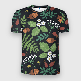 Мужская футболка 3D спортивная с принтом Природа в Курске, 100% полиэстер с улучшенными характеристиками | приталенный силуэт, круглая горловина, широкие плечи, сужается к линии бедра | Тематика изображения на принте: желуди | папоротник | природа | растения | цветы