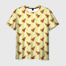 Мужская футболка 3D с принтом Кусочки Пиццы , 100% полиэфир | прямой крой, круглый вырез горловины, длина до линии бедер | еда | кусочки пиццы | пицца | рисунок