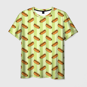 Мужская футболка 3D с принтом Хотдог в Екатеринбурге, 100% полиэфир | прямой крой, круглый вырез горловины, длина до линии бедер | еда | минимализм | рисунок | фастфуд | хотдог