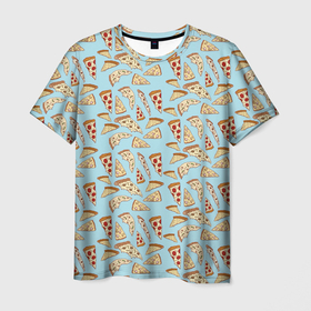 Мужская футболка 3D с принтом Кусочки Пиццы в Петрозаводске, 100% полиэфир | прямой крой, круглый вырез горловины, длина до линии бедер | еда | кусочки пиццы | пицца | рисунок | фастфуд