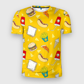 Мужская футболка 3D спортивная с принтом Фастфуд , 100% полиэстер с улучшенными характеристиками | приталенный силуэт, круглая горловина, широкие плечи, сужается к линии бедра | бургеры | бутерброд | вредная еда | еда | мороженое | пицца | сок | фастфуд | хотдог