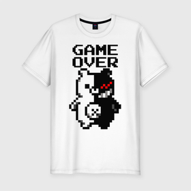 Мужская футболка хлопок Slim с принтом MONOKUMA GAME OVER в Курске, 92% хлопок, 8% лайкра | приталенный силуэт, круглый вырез ворота, длина до линии бедра, короткий рукав | anime | danganronpa | enoshima | game over | junko | monokuma | аниме | джунко | игра | манга | медведь | монокума | робот медведь | эношима