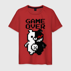 Мужская футболка хлопок с принтом MONOKUMA GAME OVER в Белгороде, 100% хлопок | прямой крой, круглый вырез горловины, длина до линии бедер, слегка спущенное плечо. | anime | danganronpa | enoshima | game over | junko | monokuma | аниме | джунко | игра | манга | медведь | монокума | робот медведь | эношима