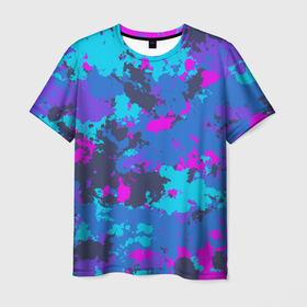 Мужская футболка 3D с принтом Неоновые краски в Белгороде, 100% полиэфир | прямой крой, круглый вырез горловины, длина до линии бедер | neon | абстрактный | абстракция | камуфляж | капли | кляксы | краска | неон | неоновый | паттерн | пятна