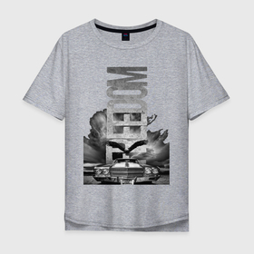 Мужская футболка хлопок Oversize с принтом Орел на машине в Тюмени, 100% хлопок | свободный крой, круглый ворот, “спинка” длиннее передней части | Тематика изображения на принте: золотой орел | машин мальчик | черная машина