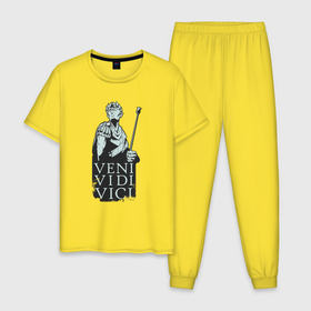 Мужская пижама хлопок с принтом Цезарь - Veni Vidi Vici в Курске, 100% хлопок | брюки и футболка прямого кроя, без карманов, на брюках мягкая резинка на поясе и по низу штанин
 | caesar | italy | quote | roma | roman empire | statue | гай юлий цезарь | древний рим | изречение | италия | кесарь | крылатая фраза | крылатое выражение | латинский язык | латынь | плутарх | пришел увидел победил | рим