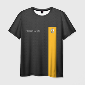 Мужская футболка 3D с принтом Renault в Тюмени, 100% полиэфир | прямой крой, круглый вырез горловины, длина до линии бедер | line | renault | reno | yellow | дорога | желтая | лайв | лайн | лайф | линия | пассион | полоса | разметка | рено | сталь | фор