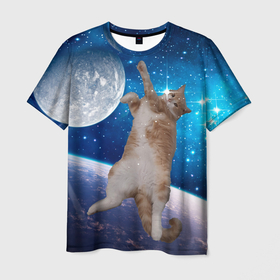 Мужская футболка 3D с принтом Кисулькин в космосе в Белгороде, 100% полиэфир | прямой крой, круглый вырез горловины, длина до линии бедер | астроном пушистый | барсик | звезды | космос | котики | коты