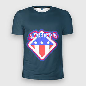 Мужская футболка 3D спортивная с принтом Far Cry 5 Logo в Курске, 100% полиэстер с улучшенными характеристиками | приталенный силуэт, круглая горловина, широкие плечи, сужается к линии бедра | Тематика изображения на принте: american flag | far cry | farcry 5 | фар край | фаркрай 5 | флаг америки