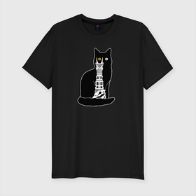 Мужская футболка хлопок Slim с принтом КотоМордор в Санкт-Петербурге, 92% хлопок, 8% лайкра | приталенный силуэт, круглый вырез ворота, длина до линии бедра, короткий рукав | cat | башня | властелин колец | киса | кот | котенок | котэ | кошка | мордор | фильм | черный