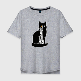 Мужская футболка хлопок Oversize с принтом КотоМордор в Курске, 100% хлопок | свободный крой, круглый ворот, “спинка” длиннее передней части | cat | башня | властелин колец | киса | кот | котенок | котэ | кошка | мордор | фильм | черный