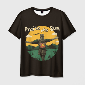 Мужская футболка 3D с принтом Восхваляя солнце в Курске, 100% полиэфир | прямой крой, круглый вырез горловины, длина до линии бедер | Тематика изображения на принте: dark souls | lfhr cjekc | вфкл ыщгды | дарк соулс | темная душа | черная душа