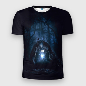Мужская футболка 3D Slim с принтом Странник в лесу в Белгороде, 100% полиэстер с улучшенными характеристиками | приталенный силуэт, круглая горловина, широкие плечи, сужается к линии бедра | dark souls | lfhr cjekc | вфкл ыщгды | дарк соулс | темная душа | черная душа