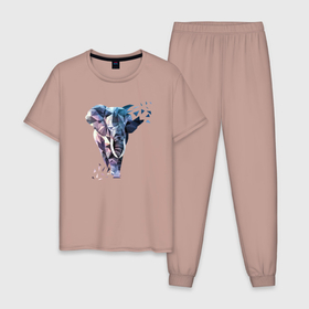 Мужская пижама хлопок с принтом Геометрический Слон в Белгороде, 100% хлопок | брюки и футболка прямого кроя, без карманов, на брюках мягкая резинка на поясе и по низу штанин
 | геометрический слон | геометрия | животное | рисунок | слон