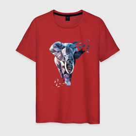 Мужская футболка хлопок с принтом Геометрический Слон в Екатеринбурге, 100% хлопок | прямой крой, круглый вырез горловины, длина до линии бедер, слегка спущенное плечо. | Тематика изображения на принте: геометрический слон | геометрия | животное | рисунок | слон