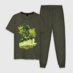 Мужская пижама хлопок с принтом Downhill , 100% хлопок | брюки и футболка прямого кроя, без карманов, на брюках мягкая резинка на поясе и по низу штанин
 | art | bicycle | cyclist | downhill | extreme | sport | арт | велосипед | велосипедист | спорт | экстрим