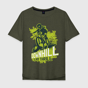 Мужская футболка хлопок Oversize с принтом Downhill в Белгороде, 100% хлопок | свободный крой, круглый ворот, “спинка” длиннее передней части | art | bicycle | cyclist | downhill | extreme | sport | арт | велосипед | велосипедист | спорт | экстрим