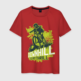Мужская футболка хлопок с принтом Downhill в Курске, 100% хлопок | прямой крой, круглый вырез горловины, длина до линии бедер, слегка спущенное плечо. | Тематика изображения на принте: art | bicycle | cyclist | downhill | extreme | sport | арт | велосипед | велосипедист | спорт | экстрим