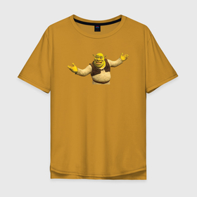 Мужская футболка хлопок Oversize с принтом Шрек в Тюмени, 100% хлопок | свободный крой, круглый ворот, “спинка” длиннее передней части | кот в сапогах | осел | фиона | чаминг | шрек
