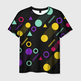 Мужская футболка 3D с принтом Круги и Треугольники , 100% полиэфир | прямой крой, круглый вырез горловины, длина до линии бедер | геометрия | круги | минимализм | треугольники | цвета