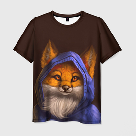 Мужская футболка 3D с принтом Лисенок в капюшоне в Новосибирске, 100% полиэфир | прямой крой, круглый вырез горловины, длина до линии бедер | fox | foxy | животное | звери | лиса | лисенок | лисичка | милая | рыжая | фокс