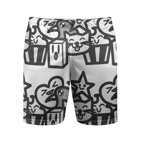 Мужские шорты спортивные с принтом Чёрно-белые дудлы в Екатеринбурге,  |  | doodle | белый | ворон | ворона | дудл | дудлы | звезда | кекс | кот | котэ | кошка | сердечко | сердце | чёрно белый | чёрный