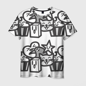 Мужская футболка 3D с принтом Чёрно-белые дудлы в Новосибирске, 100% полиэфир | прямой крой, круглый вырез горловины, длина до линии бедер | doodle | белый | ворон | ворона | дудл | дудлы | звезда | кекс | кот | котэ | кошка | сердечко | сердце | чёрно белый | чёрный