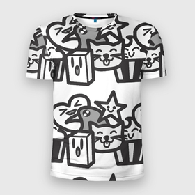 Мужская футболка 3D спортивная с принтом Чёрно-белые дудлы в Новосибирске, 100% полиэстер с улучшенными характеристиками | приталенный силуэт, круглая горловина, широкие плечи, сужается к линии бедра | doodle | белый | ворон | ворона | дудл | дудлы | звезда | кекс | кот | котэ | кошка | сердечко | сердце | чёрно белый | чёрный