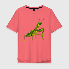 Мужская футболка хлопок Oversize с принтом Богомол в Белгороде, 100% хлопок | свободный крой, круглый ворот, “спинка” длиннее передней части | animals | insect | mantis | nature | summer | богомол | весна | дикие | животные | жуки | звери | зеленый богомол | клещни | комары | кузнечики | лапки | лето | мухи | насекомое | природа | самка | стрекоза | существа | усики