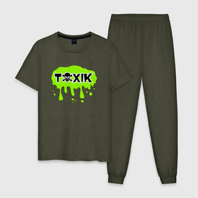 Мужская пижама хлопок с принтом Токсик (toxik) в Курске, 100% хлопок | брюки и футболка прямого кроя, без карманов, на брюках мягкая резинка на поясе и по низу штанин
 | toxic | агресивный | конфликтный | негативный человек | токсик | токсичный