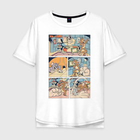 Мужская футболка хлопок Oversize с принтом Том и Джерри комикс в Новосибирске, 100% хлопок | свободный крой, круглый ворот, “спинка” длиннее передней части | tom  jerry | tom and jerry | vdzabma | джерри | том | том  джерри | том и джерри
