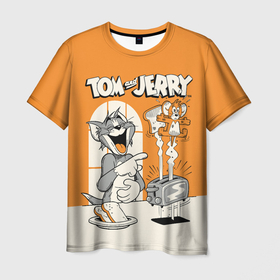 Мужская футболка 3D с принтом Том и Джерри в Новосибирске, 100% полиэфир | прямой крой, круглый вырез горловины, длина до линии бедер | tom  jerry | tom and jerry | vdzabma | джерри | том | том  джерри | том и джерри
