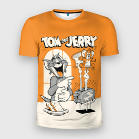 Мужская футболка 3D Slim с принтом Том и Джерри в Белгороде, 100% полиэстер с улучшенными характеристиками | приталенный силуэт, круглая горловина, широкие плечи, сужается к линии бедра | tom  jerry | tom and jerry | vdzabma | джерри | том | том  джерри | том и джерри