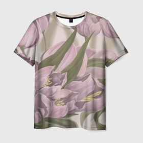 Мужская футболка 3D с принтом Сахарный розовый в Тюмени, 100% полиэфир | прямой крой, круглый вырез горловины, длина до линии бедер | flowers | sugar pink | бутоны | весна | женственность | нежность | природа | тюльпан | флавер | цветы