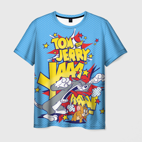 Мужская футболка 3D с принтом Tom & Jerry в Белгороде, 100% полиэфир | прямой крой, круглый вырез горловины, длина до линии бедер | tom  jerry | tom and jerry | vdzabma | джерри | том | том  джерри | том и джерри