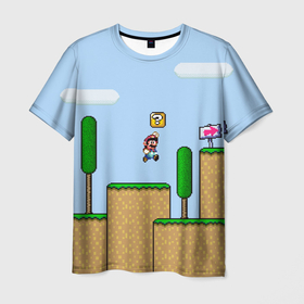 Мужская футболка 3D с принтом Mario , 100% полиэфир | прямой крой, круглый вырез горловины, длина до линии бедер | nes | аркада | денди | игра | марио | монетки | монстры | облака | супер марио | трубы