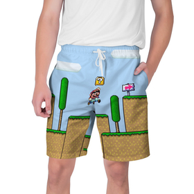 Мужские шорты 3D с принтом Mario ,  полиэстер 100% | прямой крой, два кармана без застежек по бокам. Мягкая трикотажная резинка на поясе, внутри которой широкие завязки. Длина чуть выше колен | nes | аркада | денди | игра | марио | монетки | монстры | облака | супер марио | трубы