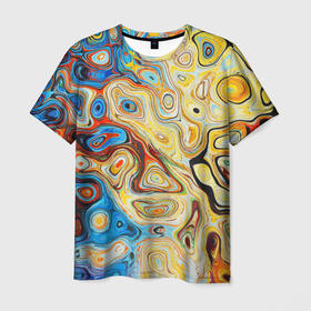 Мужская футболка 3D с принтом Цветные абстрактные пятна в Кировске, 100% полиэфир | прямой крой, круглый вырез горловины, длина до линии бедер | colors | желтый | красный | оранжевый | синий | узоры | цвета | цветное