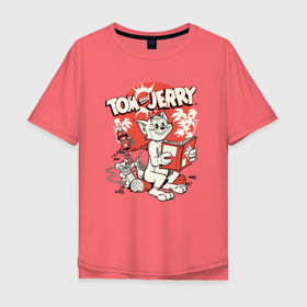 Мужская футболка хлопок Oversize с принтом Tom and Jerry в городе Новоалтайск, 100% хлопок | свободный крой, круглый ворот, “спинка” длиннее передней части | tom  jerry | tom and jerry | vdzabma | джерри | том | том  джерри | том и джерри